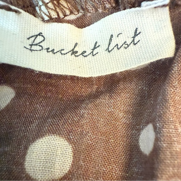 Bucketlist Brown White Polka Dot Peasant Blouse Top Size Medium - Picture 3 of 4